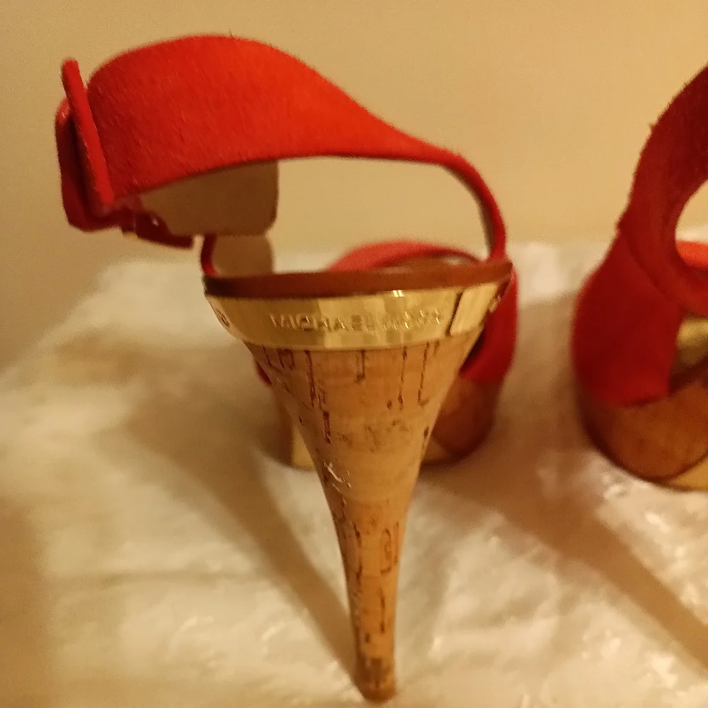 Michael Kors peach suede peep toe stilleto heels size 7.5